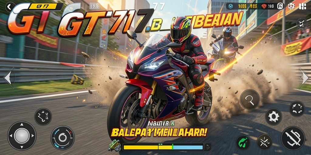 Tampilan gameplay seru dan mendebarkan dari GT777, balapan motor terbaik.