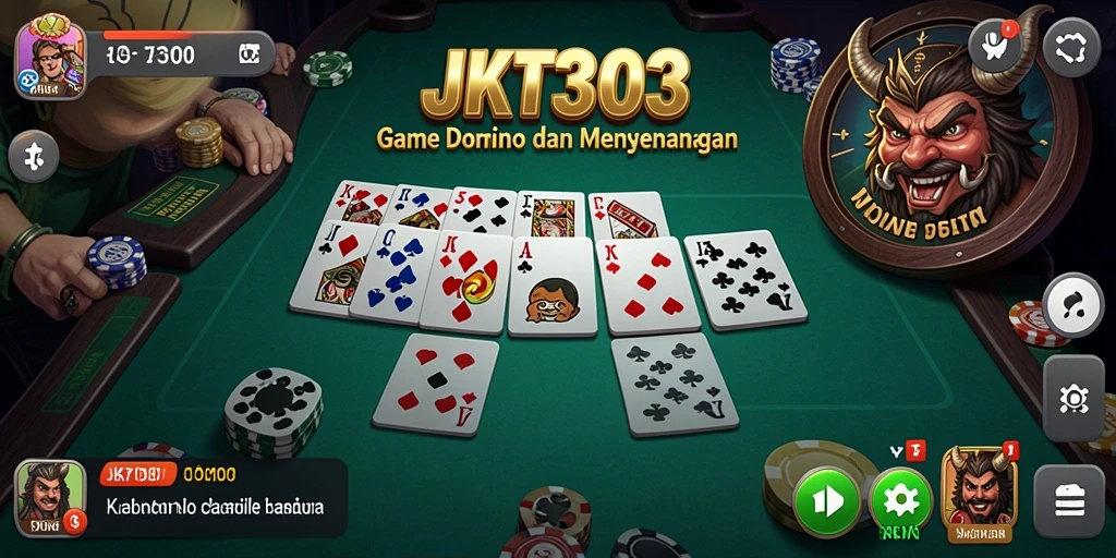 Tampilan gameplay JKT303 dengan kartu Domino yang menarik.