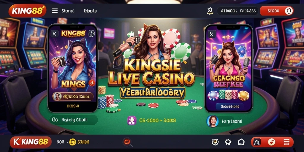 Screenshot gameplay KING88 dengan dealer langsung di meja kasino.