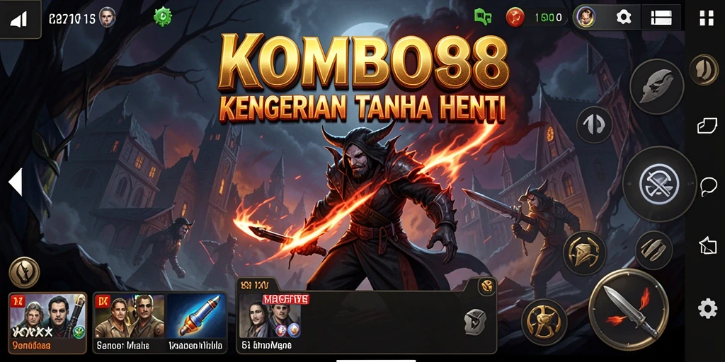 Tampilan gameplay KOMBO88 yang mencekam di lingkungan angker.