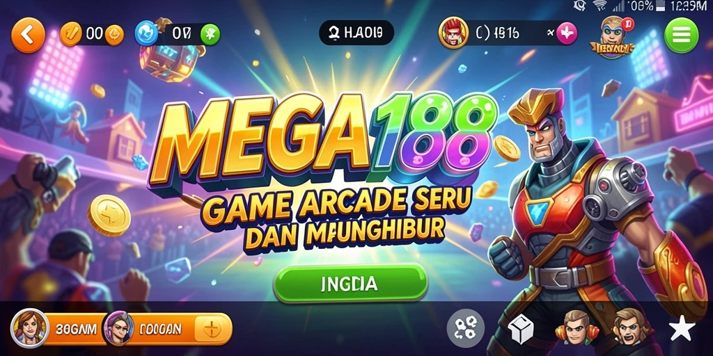 Tampilan gameplay MEGA188 dengan karakter lucu dan level menantang.