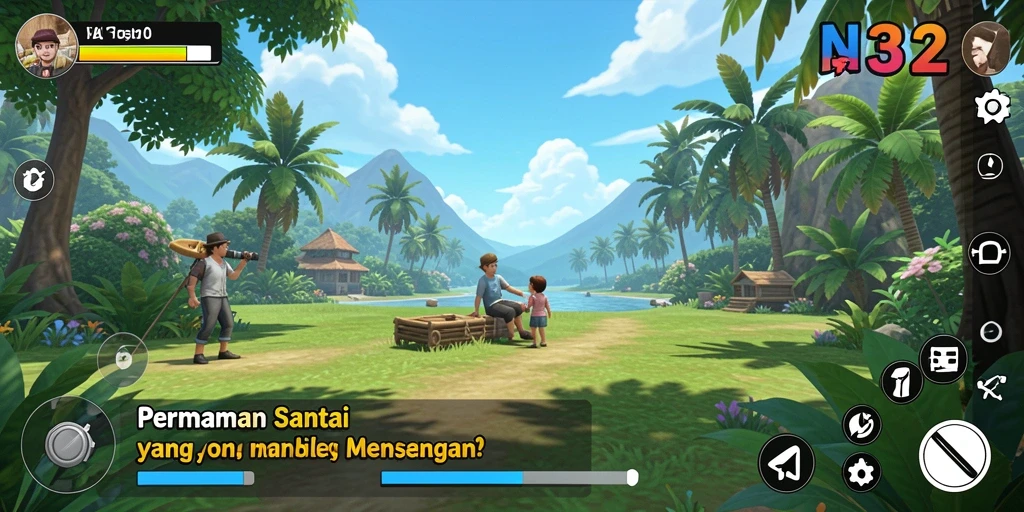 Tampilan utama gameplay N32 yang penuh warna dan menyenangkan.