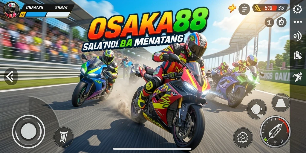 Tampilan gameplay OSAKA88 dengan aksi balap motor yang seru.