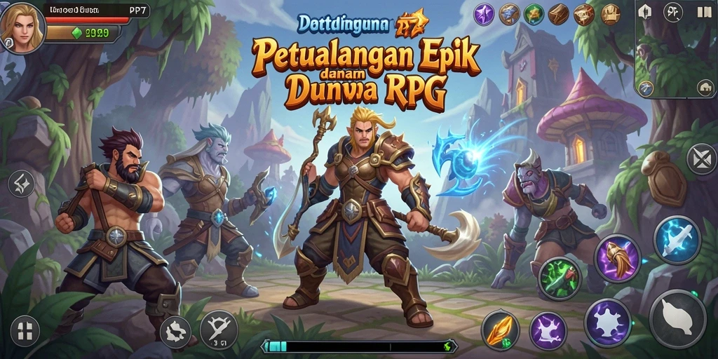 Tangkapan layar gameplay RPG yang menampilkan pertempuran epik.