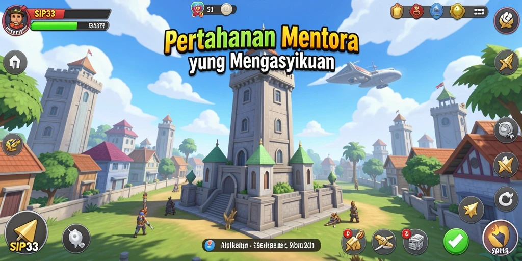 Gameplay menarik dari SIP33 yang menunjukkan menara mempertahankan wilayah.